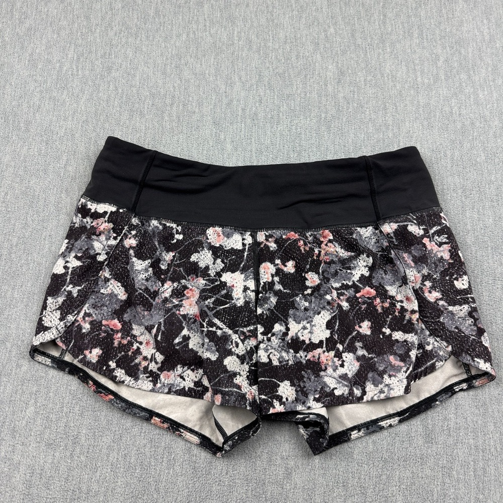 Lululemon Shorts Womens 6 Black Floral Run Times II‎ Running Training Athletic